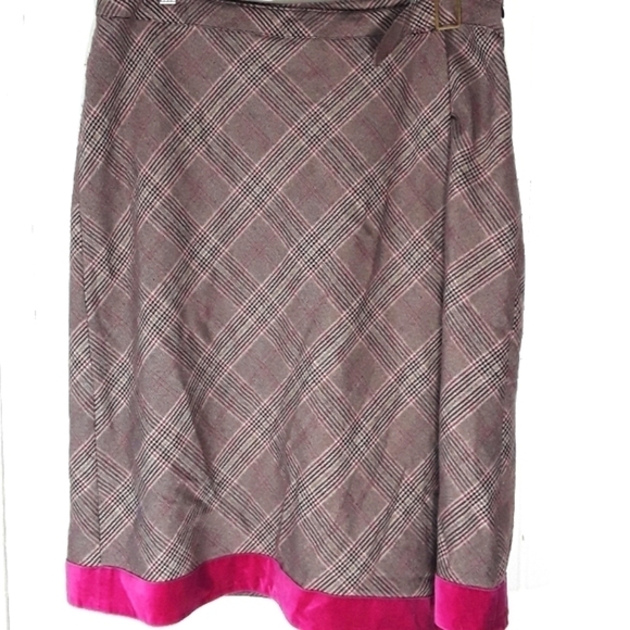 Oscar de la Renta Plaid Faux Wrap A line Skirt Size 12 - Picture 1 of 11